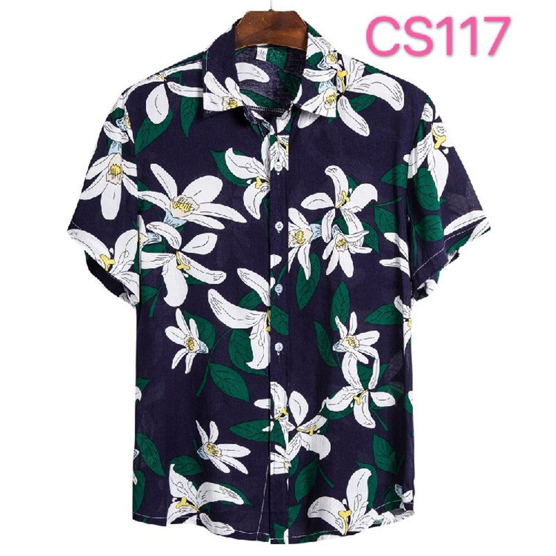 Printed Casual Short-sleeved Shirt Youth Fashion Floral Shirt