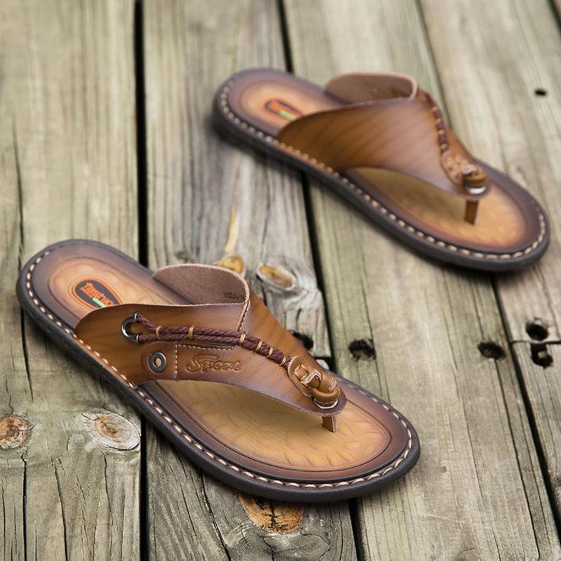 New summer handmade leather flip-flops trendy fashion men's flip-flops outdoor breathable comfortable men
