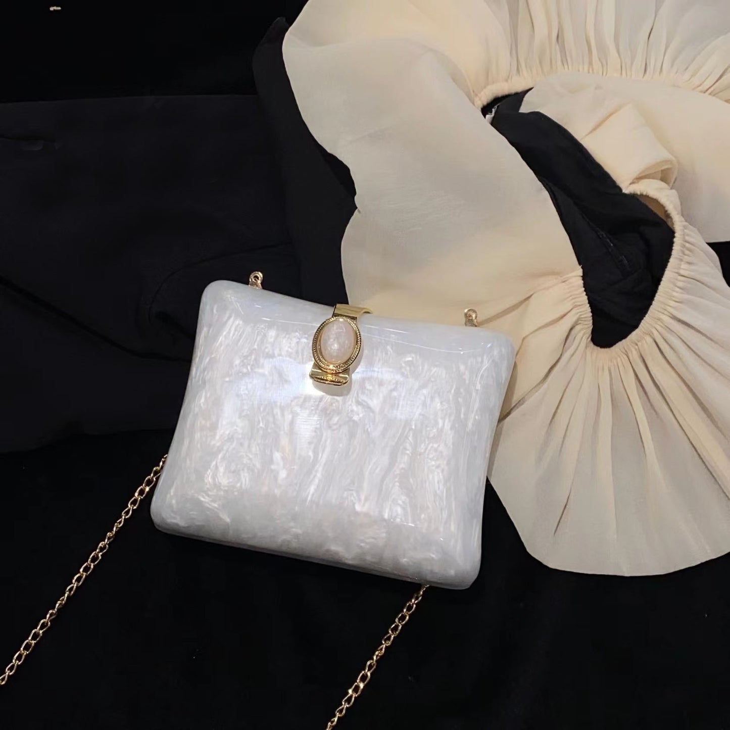 Fashion Acrylic Evening Bag Champagne Cltuch Bags Crossbody Prom Women Luxury Pearl White Wedding Party Day Bag