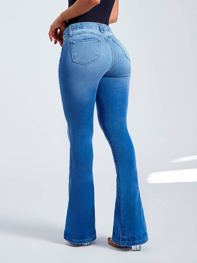 Stretchy High-Rise Skinny Bell Bottoms Dark Wash Flared Boot Cut Jean Pants Women's Clothing and Denim