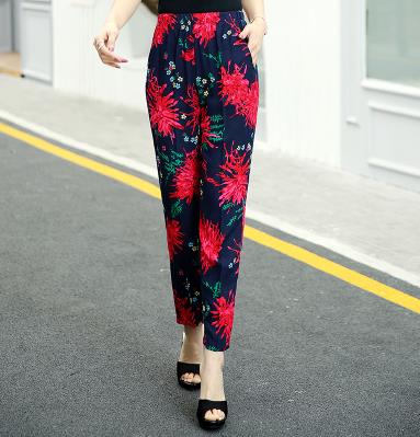 2020 summer new thin elastic waist middle-aged nine large size loose high waist mother casual pants female harem pants
