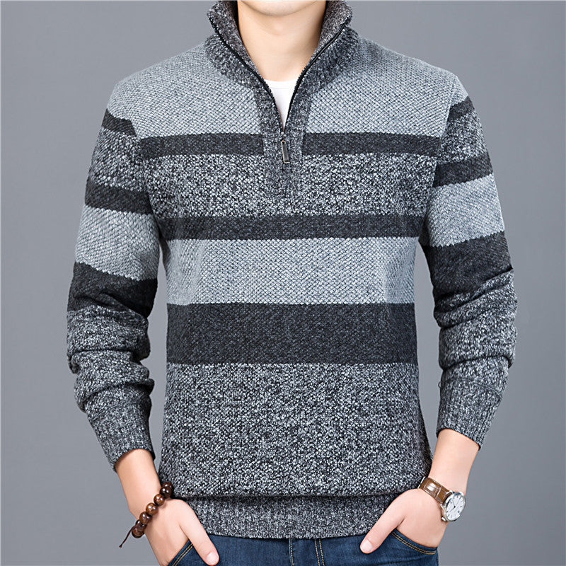 Autumn And Winter New Men's Striped Turtleneck Pullover Sweater