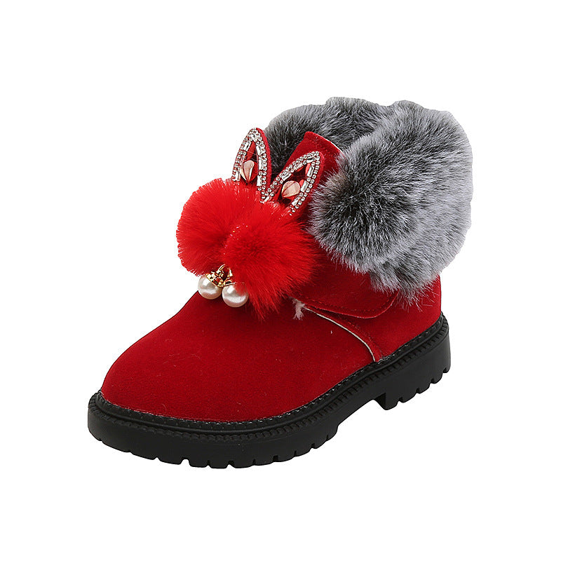 Children's Snow Boots, Flat-bottomed Girls, Princess Cotton Shoes, Fashion Thickening And Velvet Short-tube Baby Boots