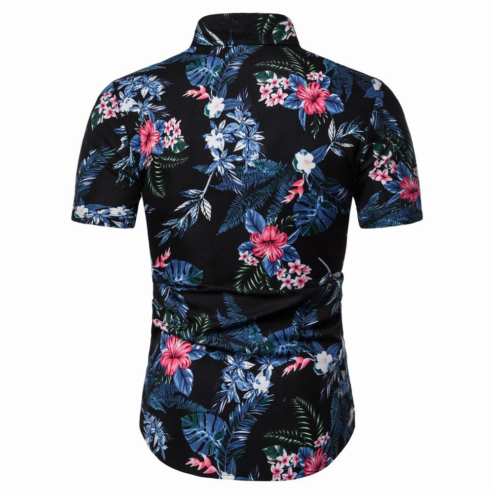Fashion popular European and American men's casual short-sleeved flower shirt