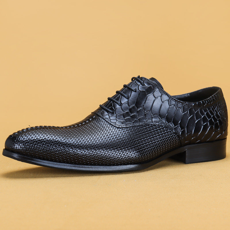 Leather Men's Top Layer Cowhide Formal Business Shoes With Pointed Pattern