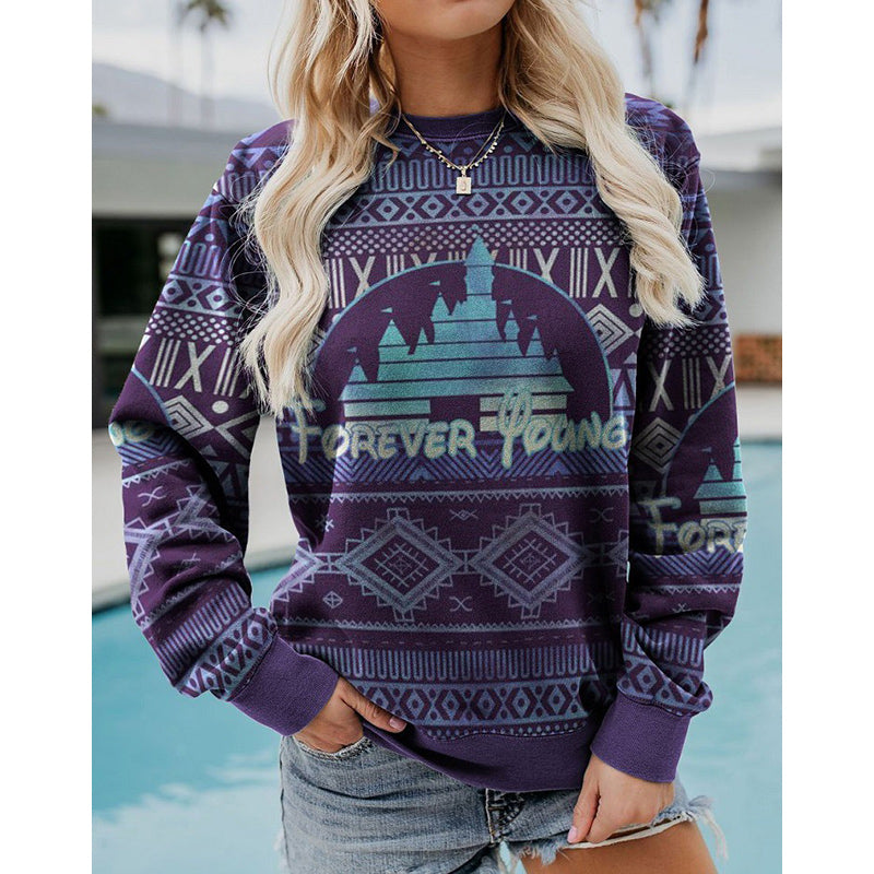 Autumn Winter Vintage Western Style Sweatshirt Women New Year 2022 Round Neck Long Sleeve Top Loose Casual Punk Pullover Hoodies