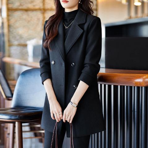 Black Double Breasted Coat Autumn And Winter New Women's Suit Jacket