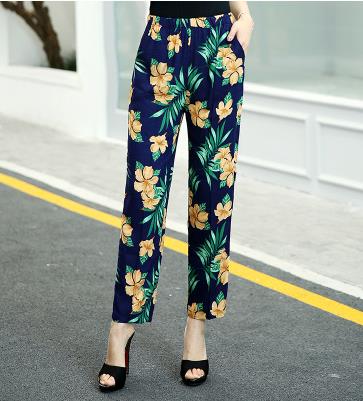 2020 summer new thin elastic waist middle-aged nine large size loose high waist mother casual pants female harem pants