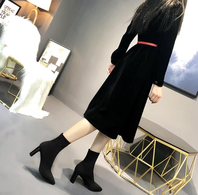 Pointed toe thick heel suede single boots high heel short boots women's simple versatile women's shoes