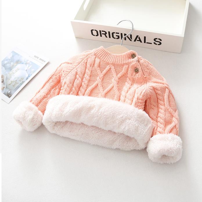 Boys sweater girls plus velvet thickened autumn and winter new baby infant children's bottoming knitted sweater pullover round neck sweater