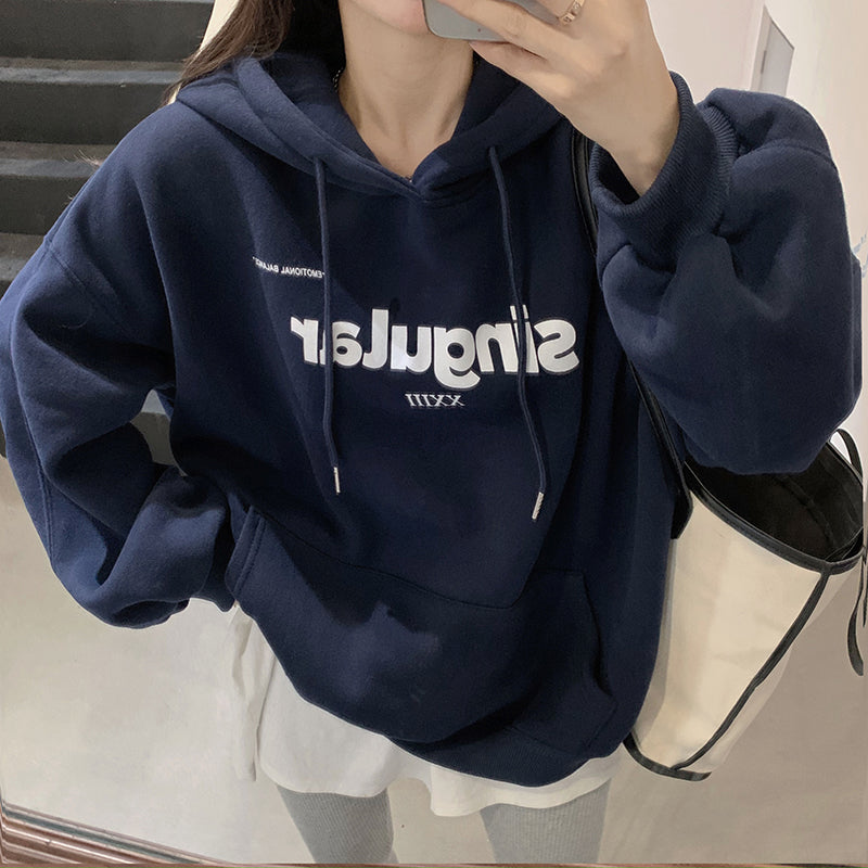 Letter Printed Aesthetic Thicker with Hat Hoodies Women New Pullovers Loose Tops Korean Style Streetwear Trendy Chic All-match