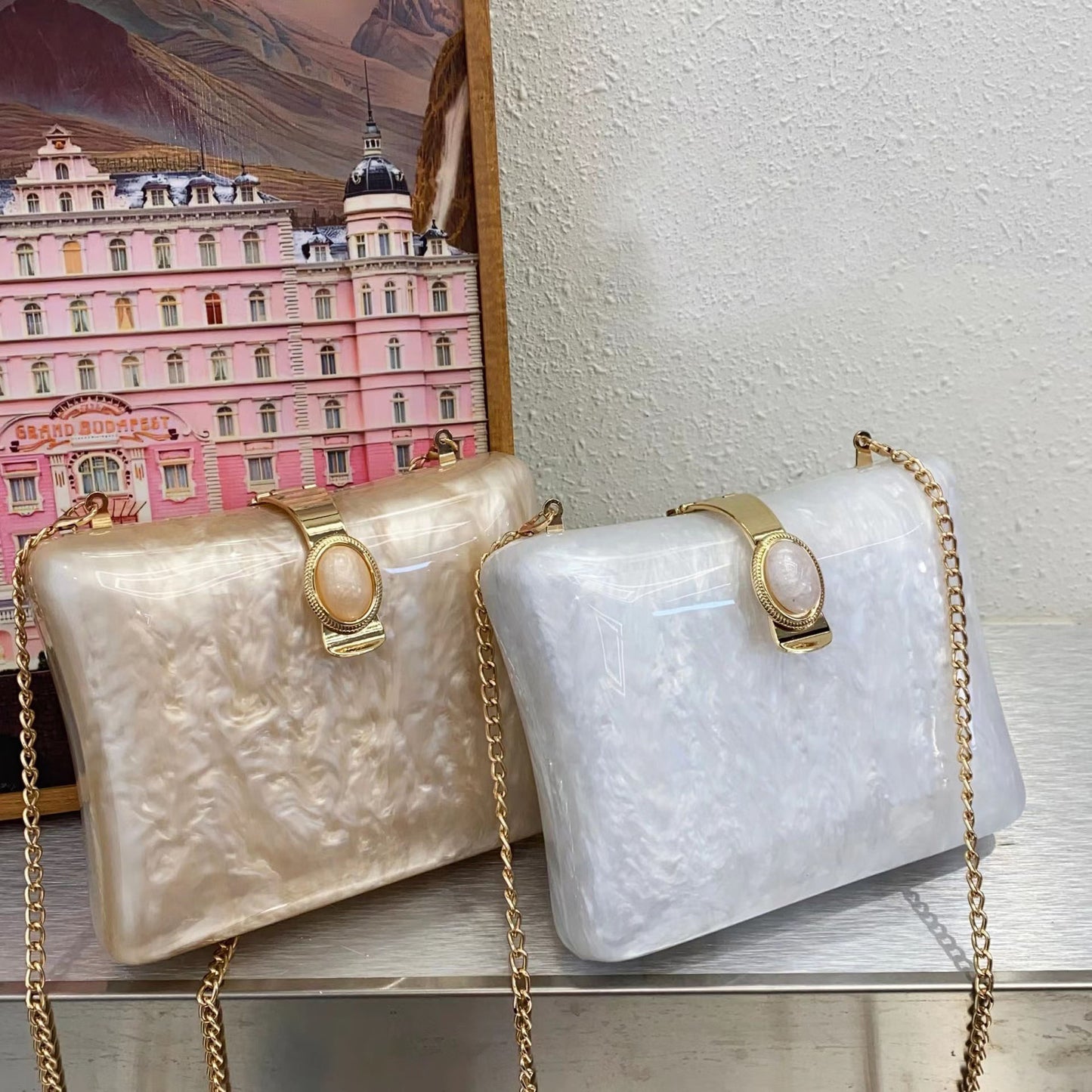 Fashion Acrylic Evening Bag Champagne Cltuch Bags Crossbody Prom Women Luxury Pearl White Wedding Party Day Bag