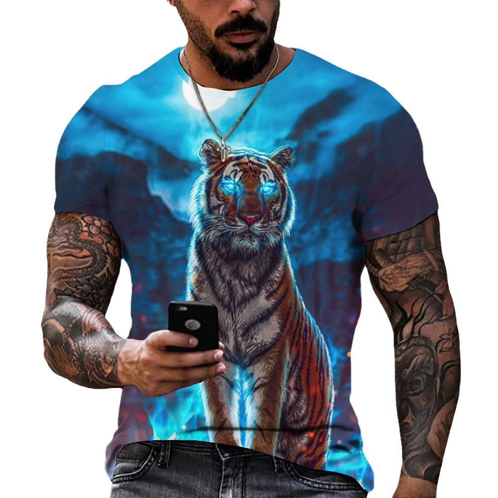 foreign trade Men's Fashion 3D cool lion Tiger digital printing trendy short sleeve T-shirt European and American summer