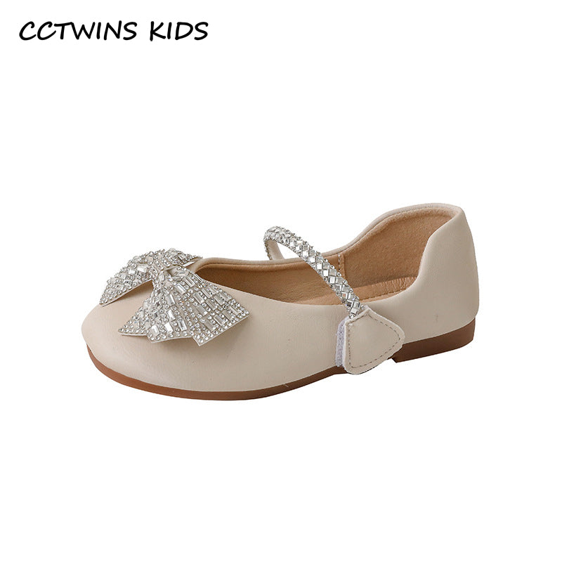 Girls Mary Jane 2022 Spring Fashion Dress Rowtie Princess Shoes Baby Shoes Kids Flats Dance Brand Rhinestone Glitter Soft Sole