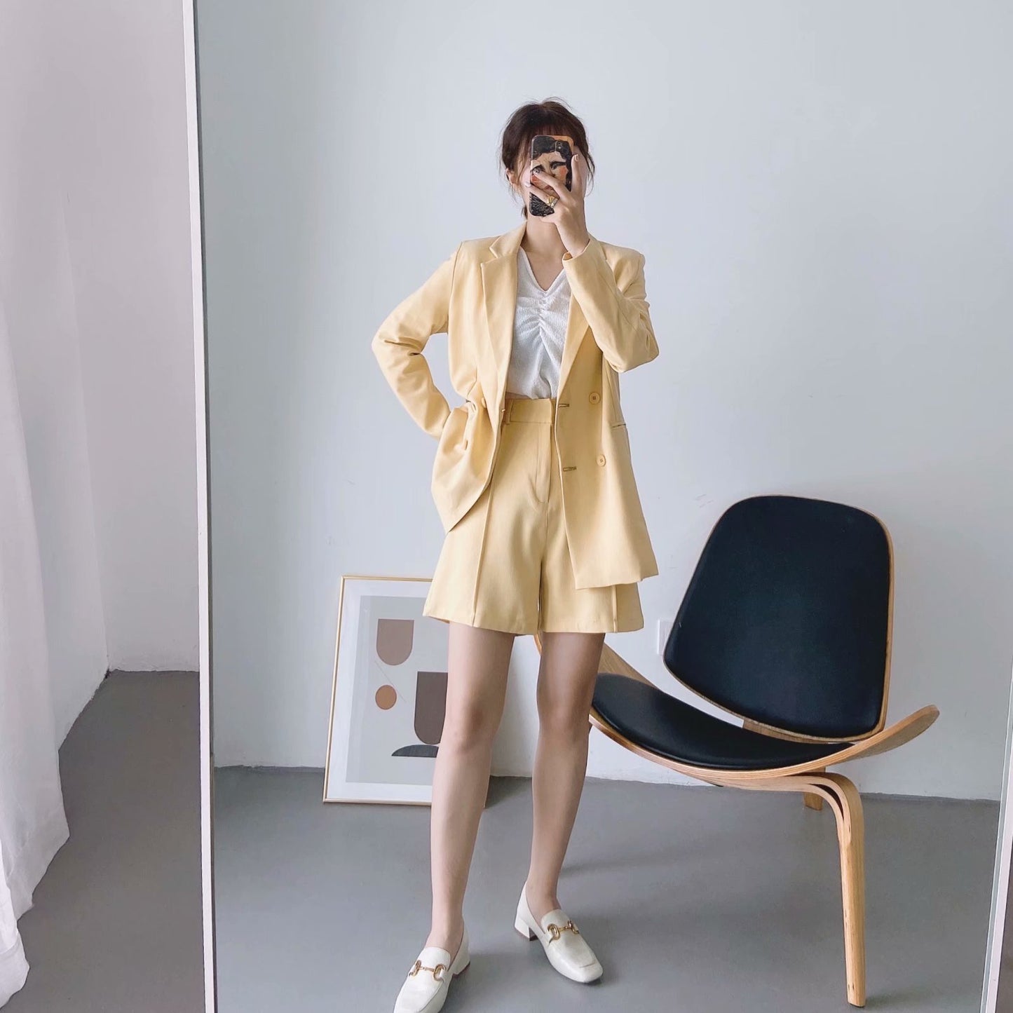 Wind loose all-match retro mid-length suit
