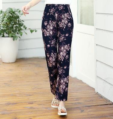 2020 summer new thin elastic waist middle-aged nine large size loose high waist mother casual pants female harem pants