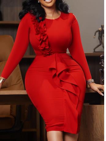 Autumn And Winter New Fashion Temperament Crew Neck Ol Long Sleeve Dress Ladies