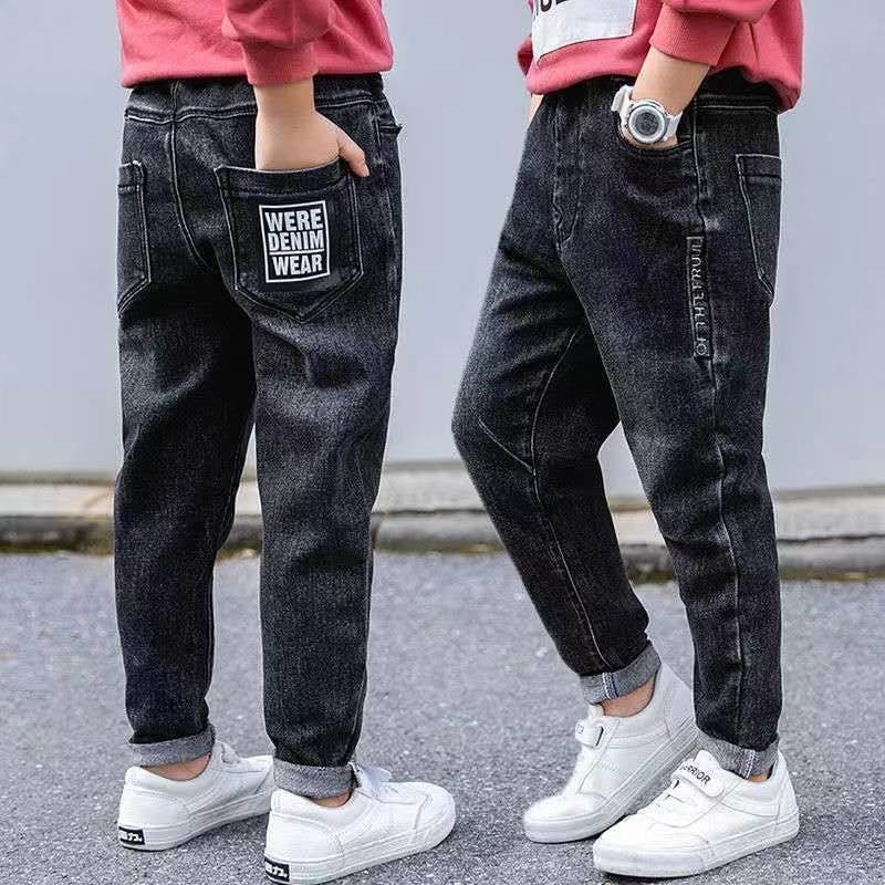 Summer Boys' Junior Apparel Jeans New Casual Stretch Waist Letter Print Kids' High Quality Pants