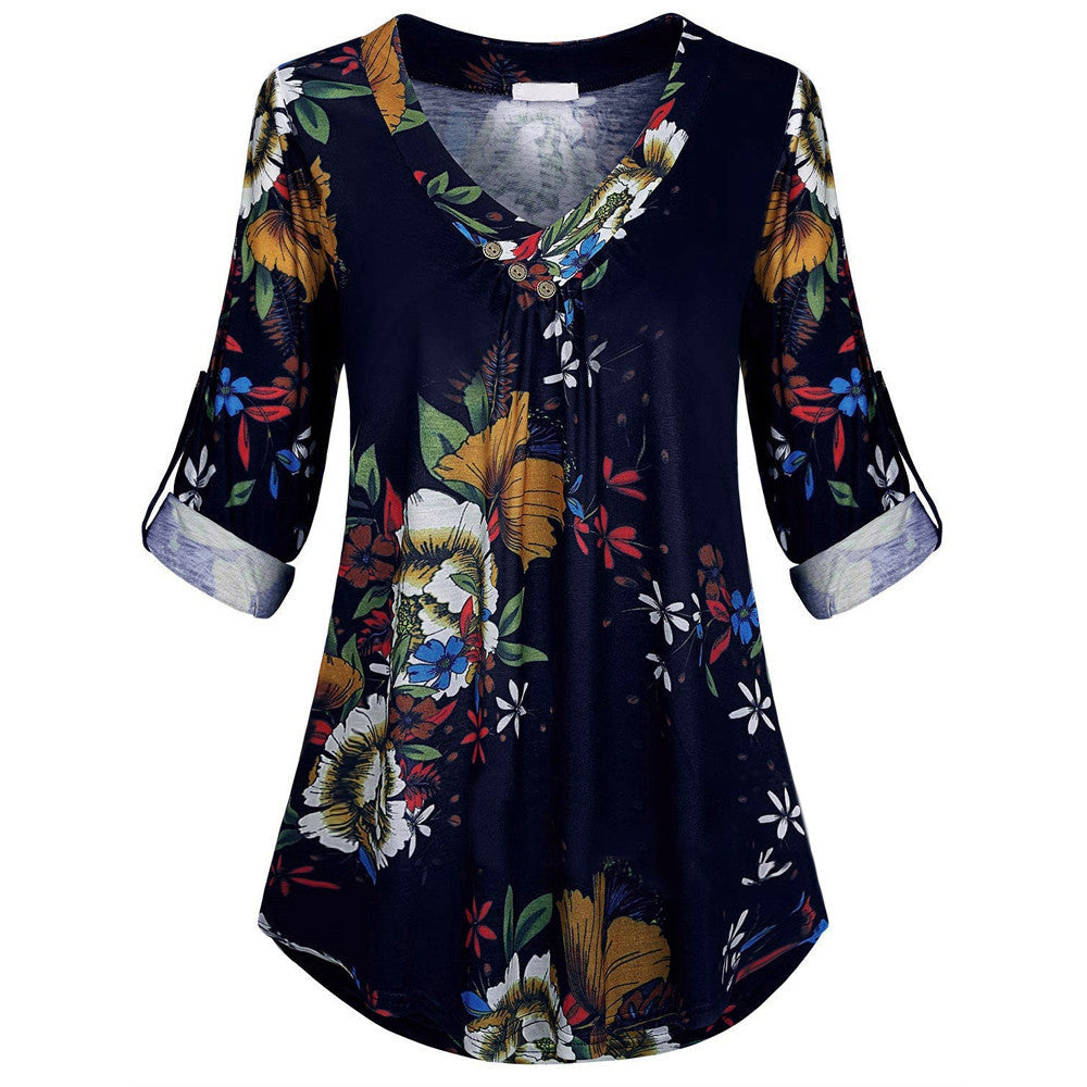 V-neck printed long sleeves