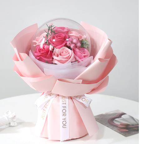 Acrylic Bobo Ball with Artificial Rose - Flower Bouquet Birthday for Valentine's, Birthday and Teacher's Day Gift