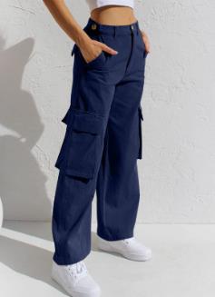 Women's High Rise Khaki Cargo Pants - Loose Baggy Fit with Expanded Pockets for Maximum Comfort!
