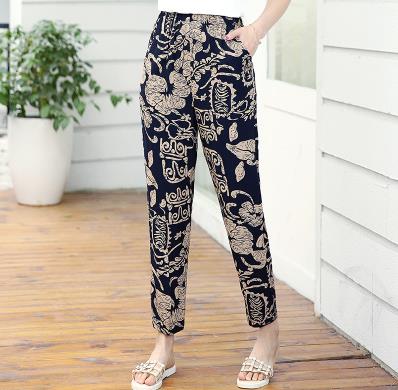 2020 summer new thin elastic waist middle-aged nine large size loose high waist mother casual pants female harem pants