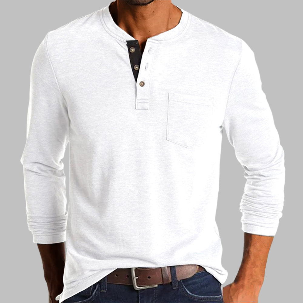 Spring/Fall New Trend T-shirt Men Elegant Fashion Button Half Open Collar Solid Color Long Sleeve Pocket Top Men Commuter Shirts