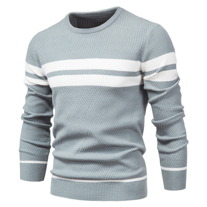 In stock autumn and winter men's casual striped men's sweater pullover color matching round neck men's European size sweater