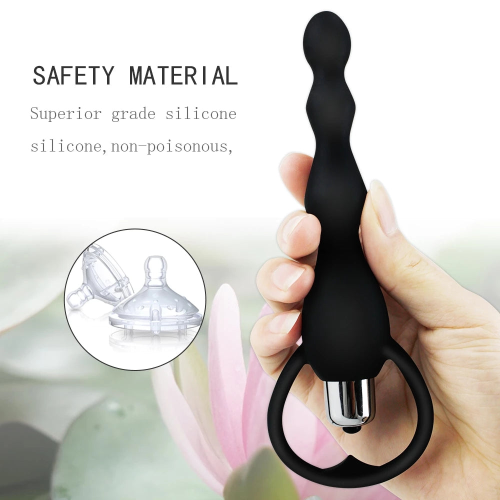 Silicone anal plug vibration pull beads anal vibrator stick rear court massage masturbator adult sex health care