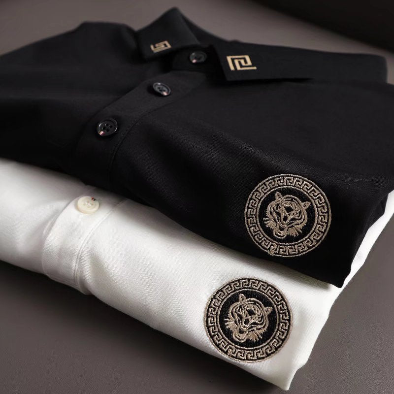 2023 European Station Fashion Brand New Embroidered Polo Shirt Men's Half-sleeved Slim-fit Lapel Large Size Short-sleeved T-shirt for Men
