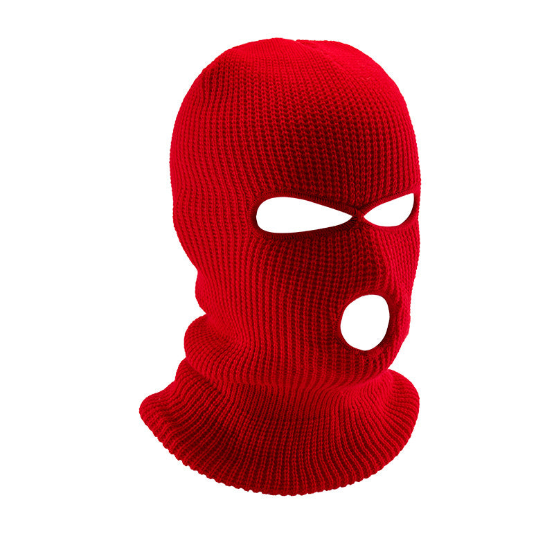 Winter Outdoor Warm Headgear Men's Ski Cold-proof Riding Mask Three-hole Cap Wool Knitted Sports Mask