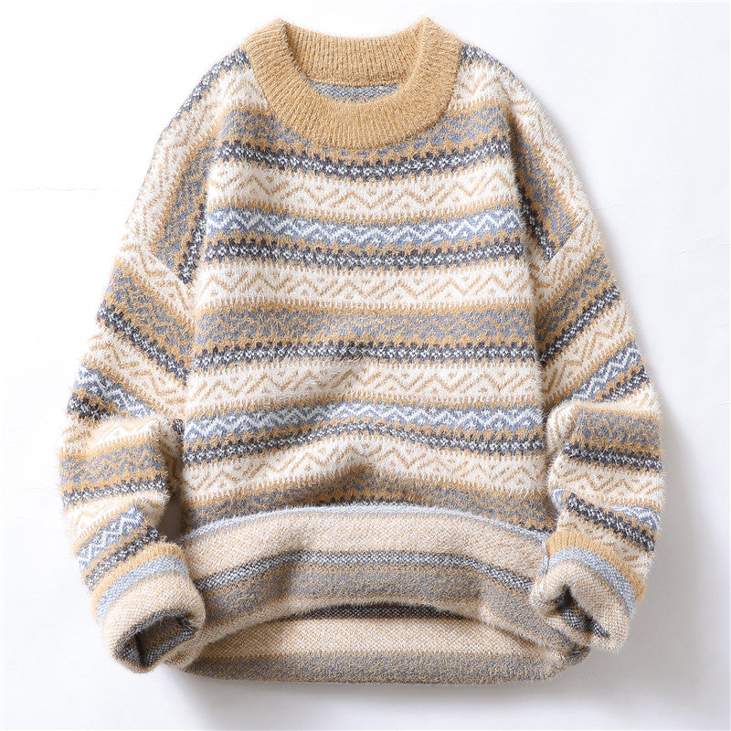Autumn And Winter Mink Velvet Sweater Men's Knit Sweater Plus Velvet Thick Winter Coat Warm Line