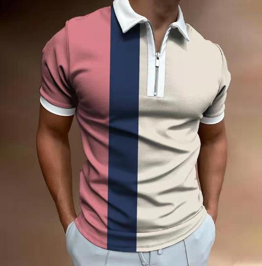 Check Texture Polo Shirt Men's Polo Shirt National Stitching Color Print