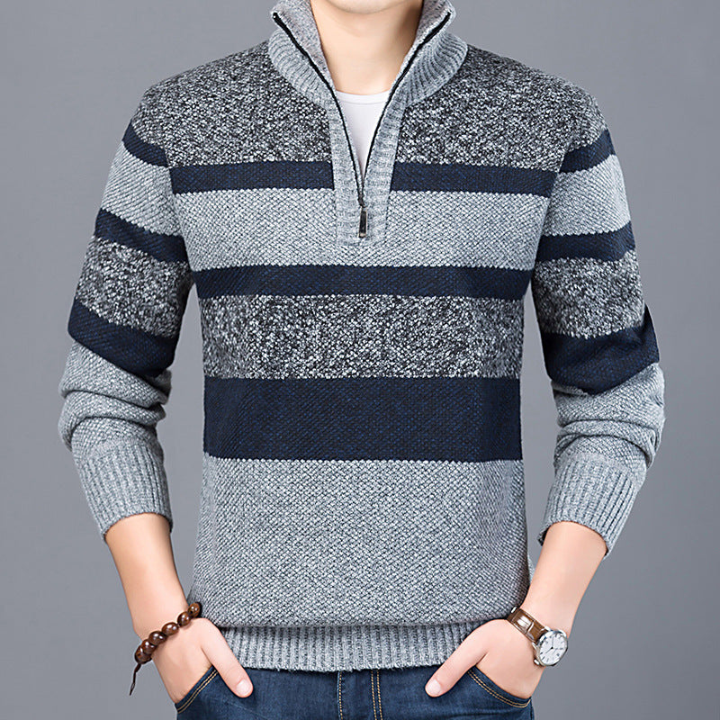 Autumn And Winter New Men's Striped Turtleneck Pullover Sweater