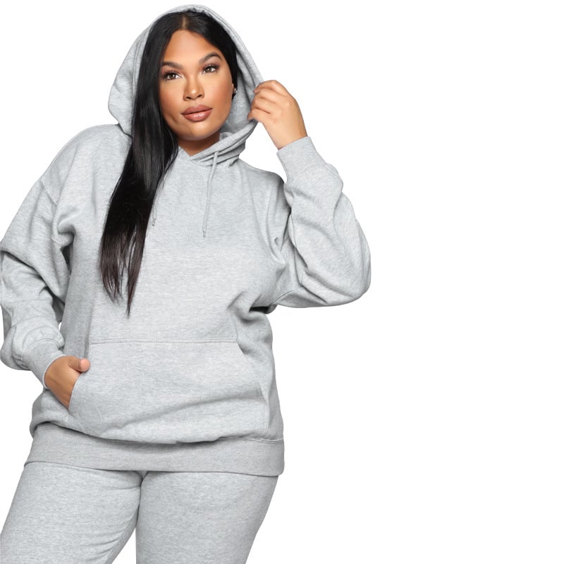 Loose And Casual Solid Color Hooded Long-sleeved Sweater Suit Plus Size