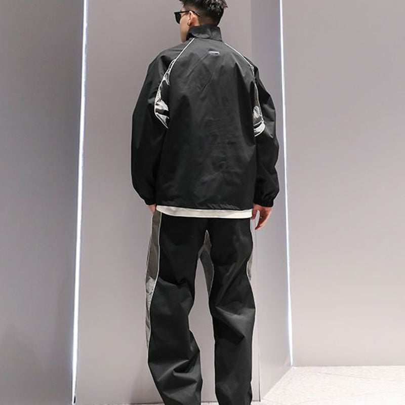 Trendy Letter Reflective Stand Collar Top Men's Korean Style 2024 Autumn Winter New Casual Pants Half-Zip Pullover Jacket Chic