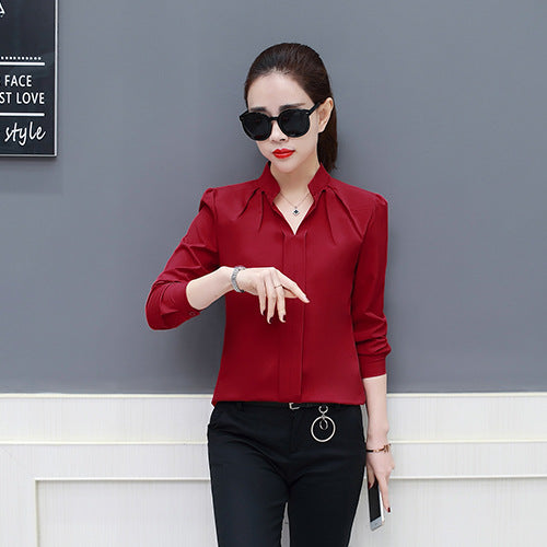 2023 Spring and Autumn New Women's Shirt Korean Long Sleeve Fashionable Casual Base Loose Slimming Red Chiffon Shirt for Women