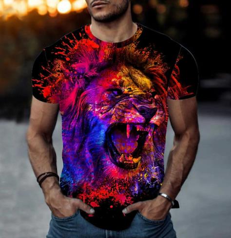 Summer Men's T-shirt Lion Pattern 3d Digital Printing Round Neck Short-sleeved T-shirt Hip-hop Casual Large Size