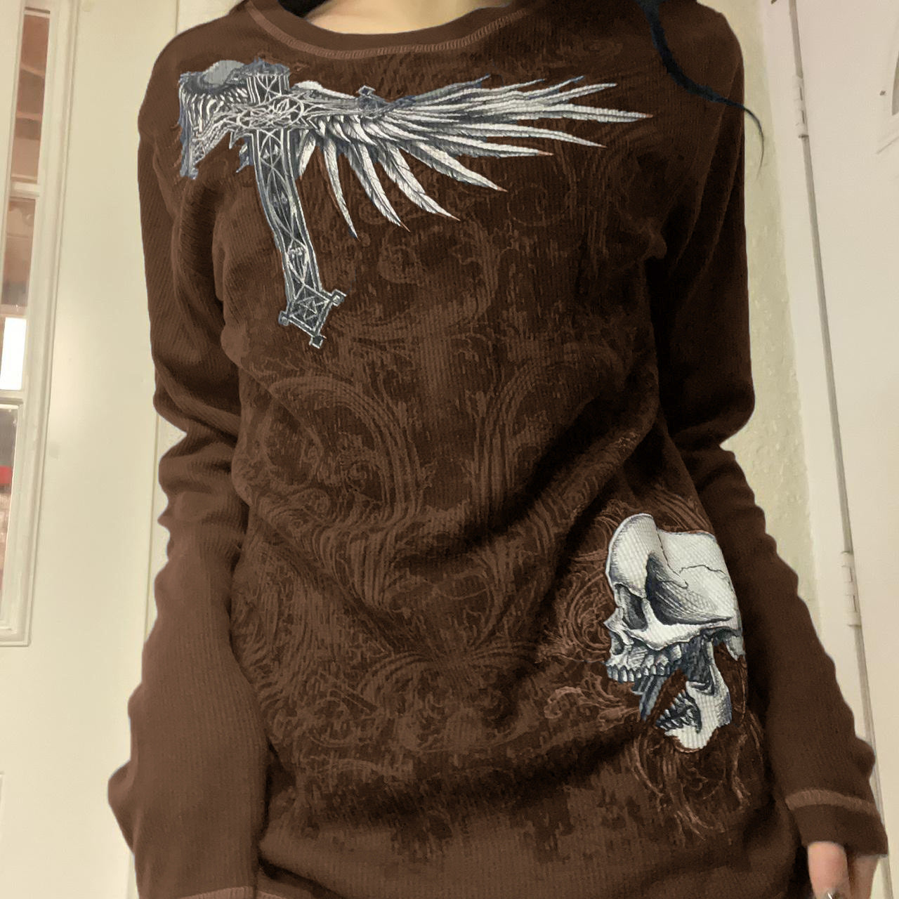 Women's Printed Casual Long Sleeve Top Fashion Round Neck Pullover Bottoming Shirts
