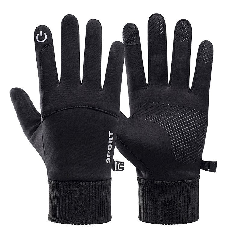 Black Warm Full Fingers Waterproof Cycling Outdoor Sports Running Motorcycle Ski Touch Screen Fleece Winter Gloves