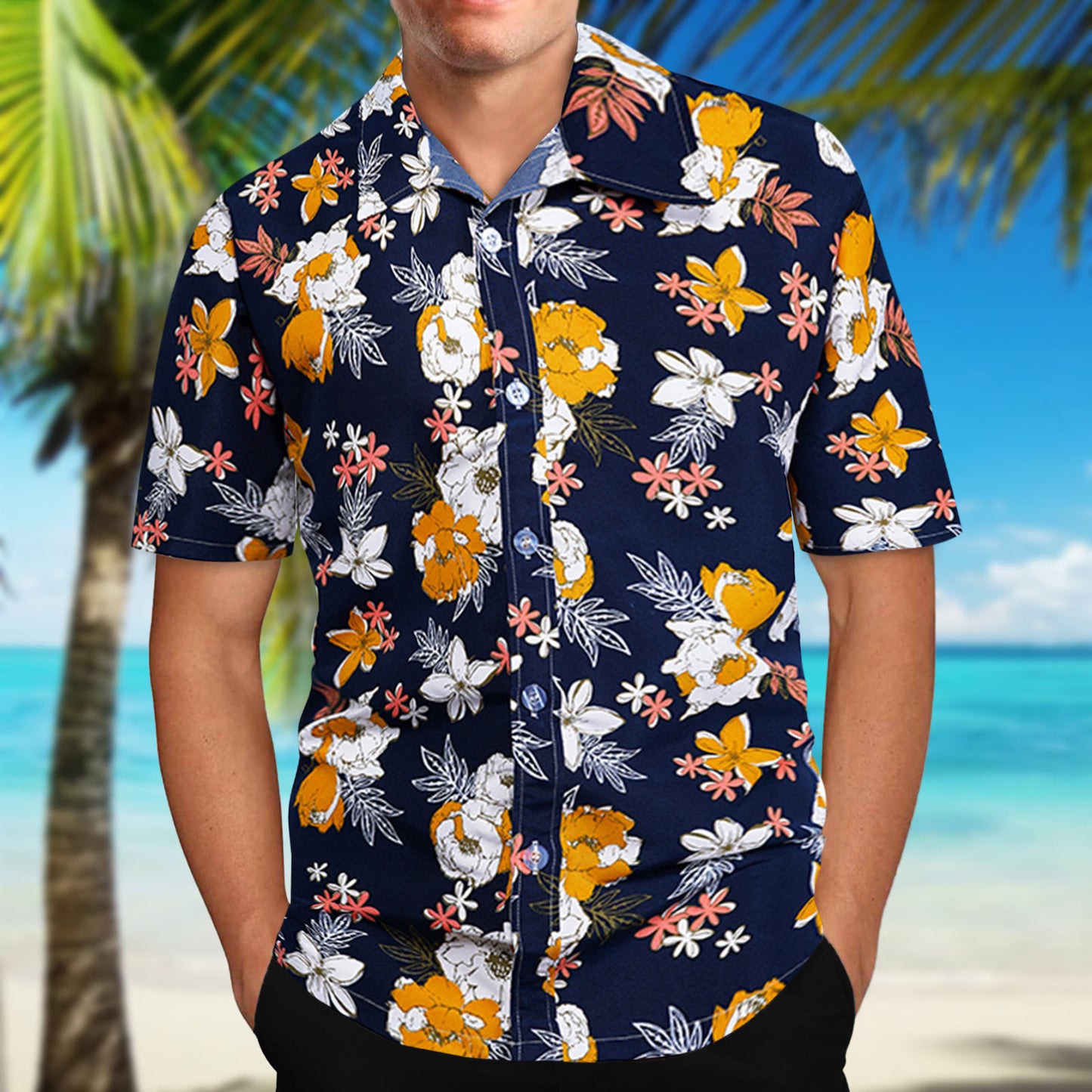 Hawaiian Flower Shirt Men's Retro Hong Kong Style Casual Loose Hong Kong Style Beach Vacation Casual Short-sleeved Shirt