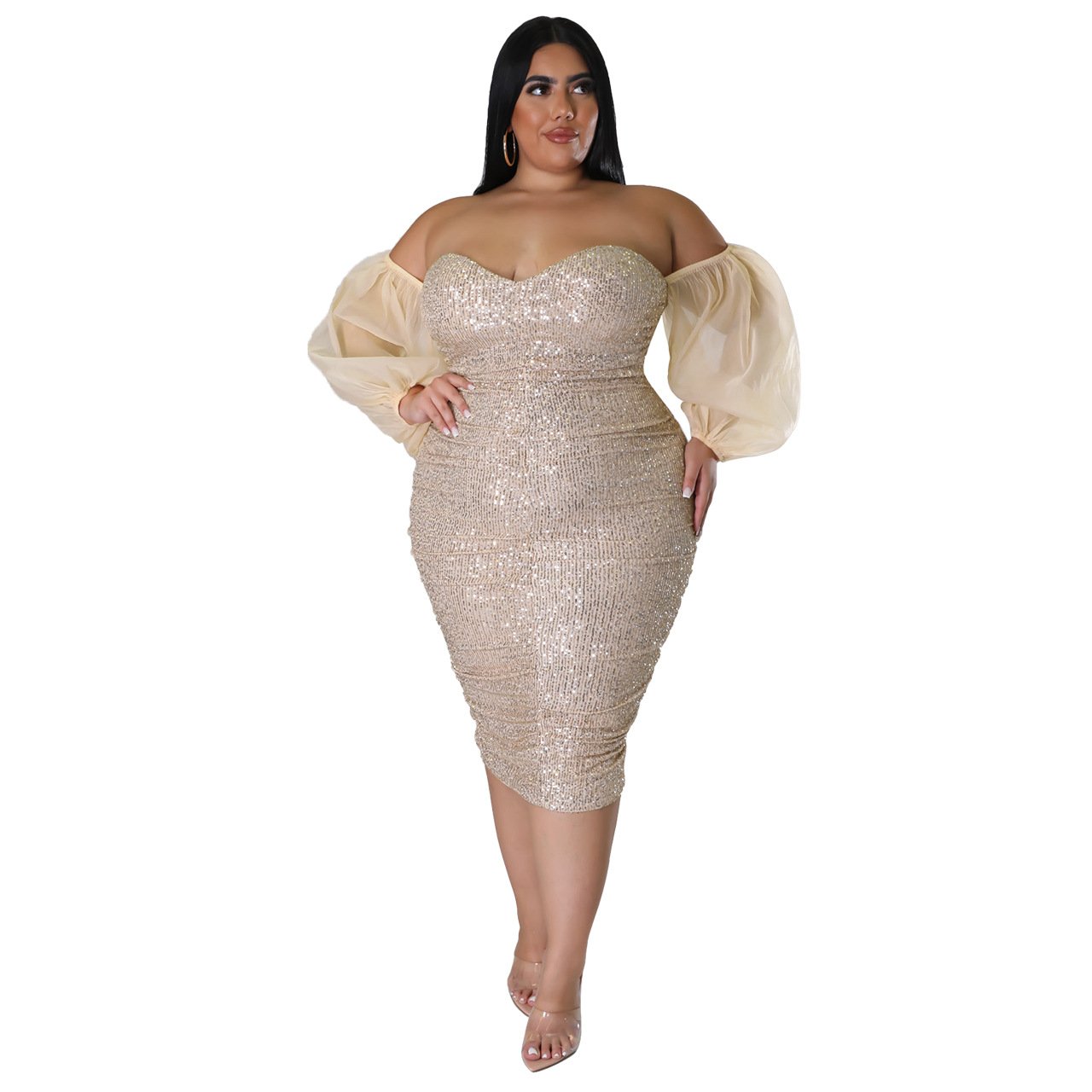 Tube Top Mesh Solid Color Evening Dress Tight