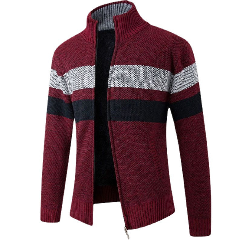 Autumn and winter men's new plus velvet thick sweater fashion stand collar sweater cardigan zipper jacket coat trendy