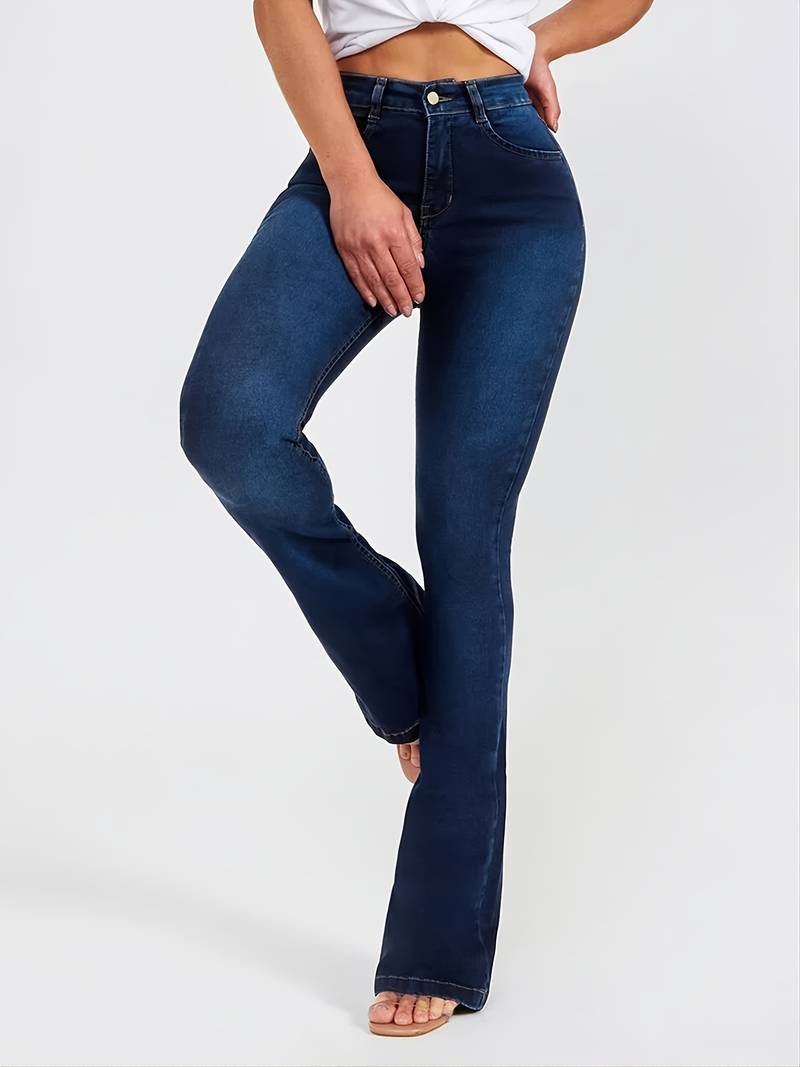 Stretchy High-Rise Skinny Bell Bottoms Dark Wash Flared Boot Cut Jean Pants Women's Clothing and Denim