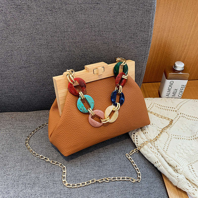 Wooden Clip Bag Autumn And Winter New Female Bag