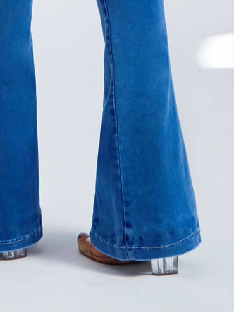 Stretchy High-Rise Skinny Bell Bottoms Dark Wash Flared Boot Cut Jean Pants Women's Clothing and Denim