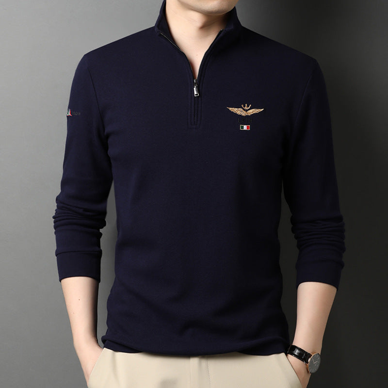 Autumn Men's Half-High Collar Long-Sleeved T-Shirt Business Casual Base Shirt Thin Clothes Men's Embroidered Loose Polo Shirt