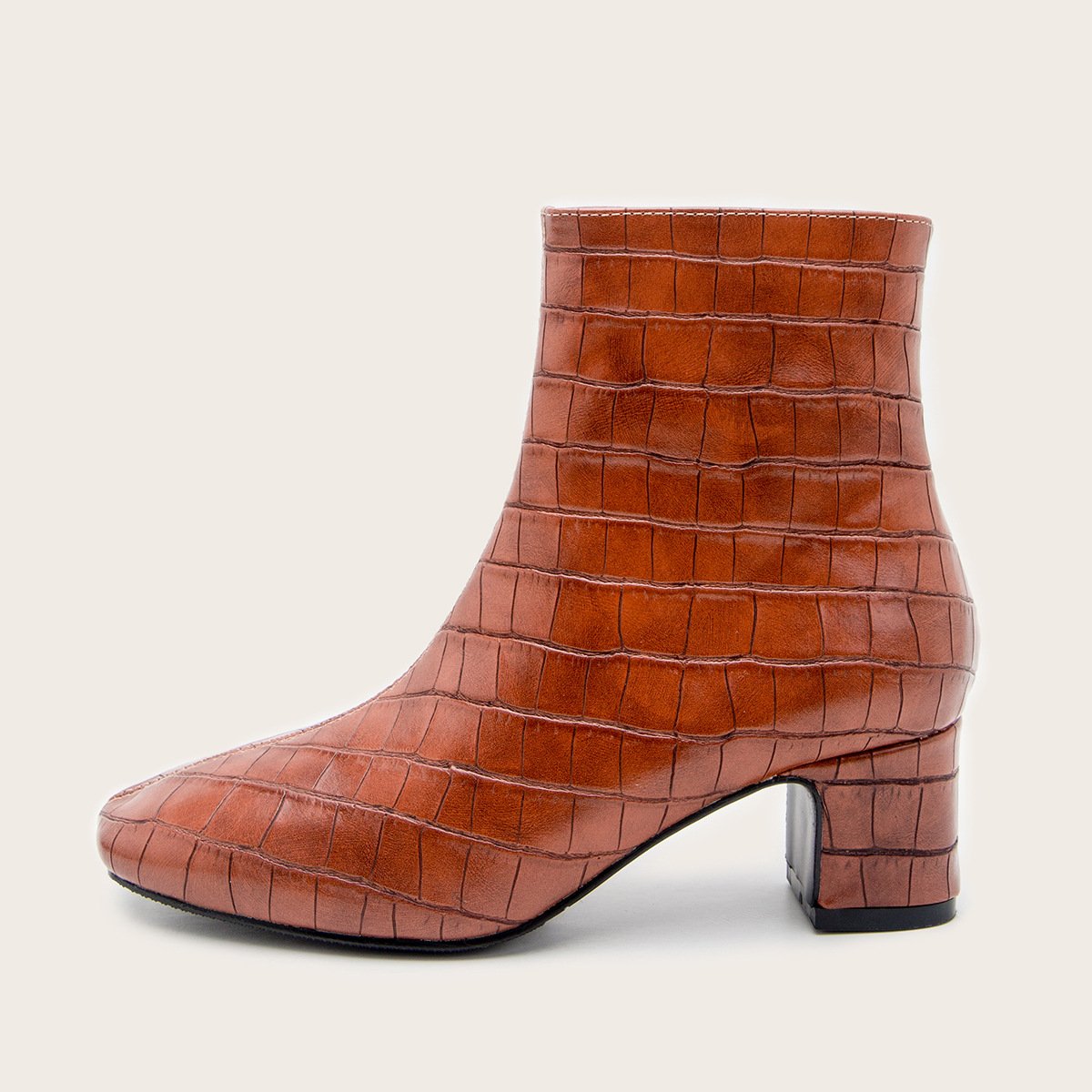 And Winter New Foreign Trade Europe And America High-Heeled Plaid Short Tube Thick Heel Square Toe Martin Boots