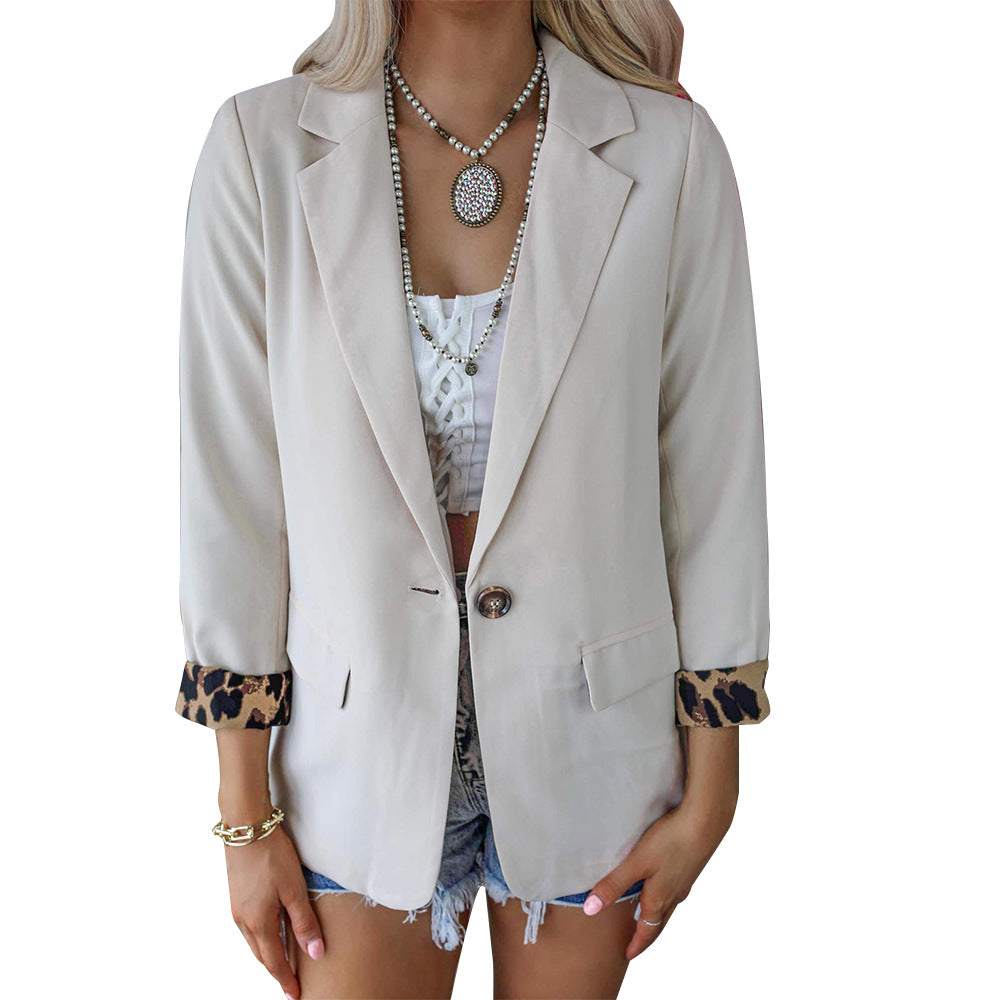 2022 Autumn and Winter New Amazon European and American Fashion Leopard Long Sleeve Cardigan Casual Suit Jacket Women OM10081