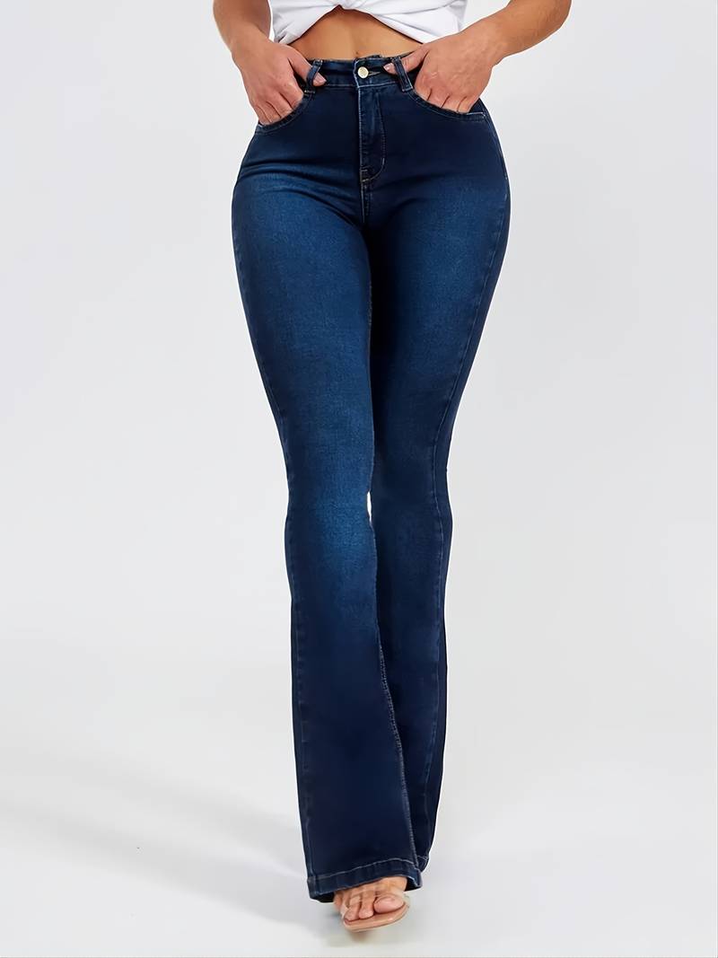 Stretchy High-Rise Skinny Bell Bottoms Dark Wash Flared Boot Cut Jean Pants Women's Clothing and Denim